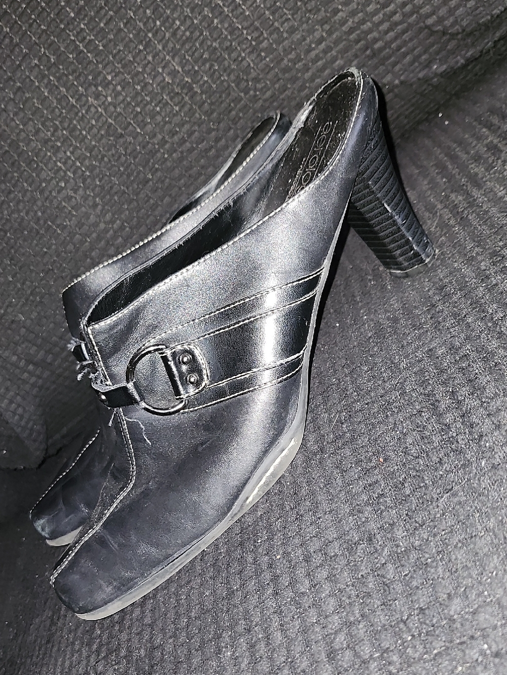 Aerology Black Leather Heeled Mules with Buckle